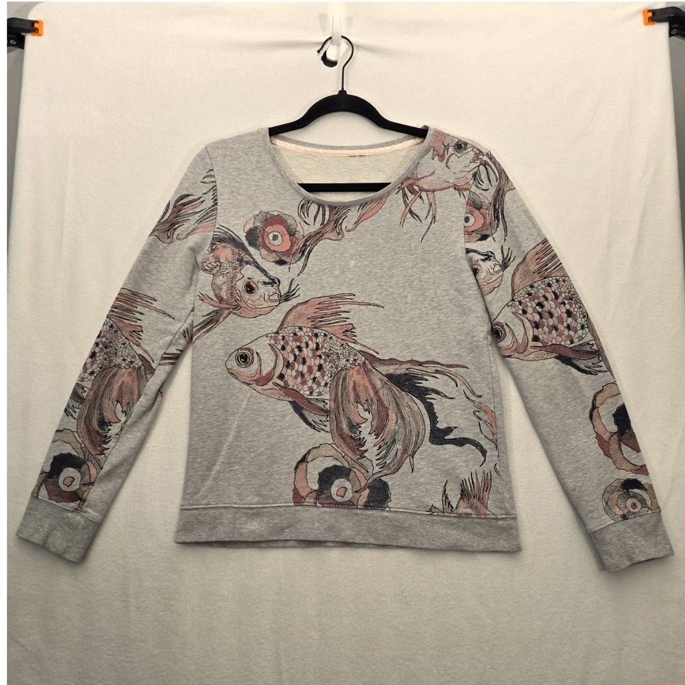 Freeman T Porter Solva Goldfish Sweatshirt L Grey Cotton Graphic Art Pullover